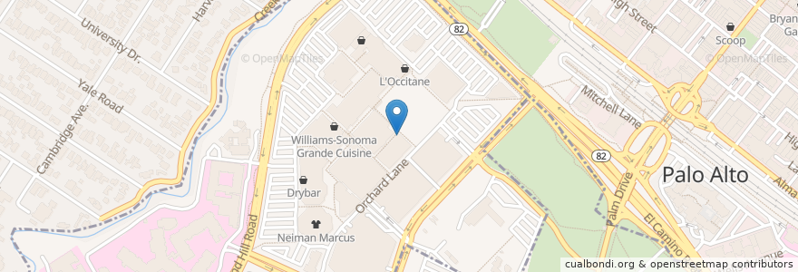 Mapa de ubicacion de Joe & The Juice en Vereinigte Staaten Von Amerika, Kalifornien, San Mateo County, Palo Alto, Menlo Park.