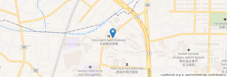 Mapa de ubicacion de 足立十全病院 en 日本, 東京都, 足立区.