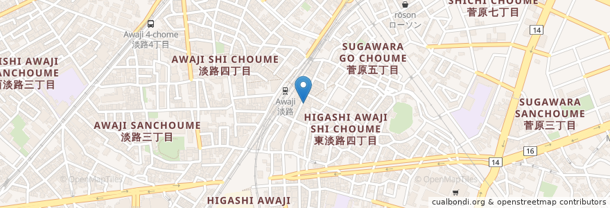 Mapa de ubicacion de うどん処 松 en Japan, Präfektur Osaka, 大阪市, 東淀川区.