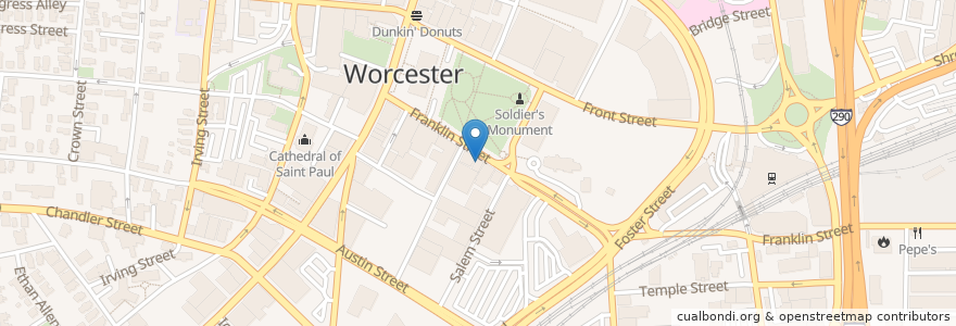 Mapa de ubicacion de Worcester Beer Garden en Amerika Syarikat, Massachusetts, Worcester County, Worcester.