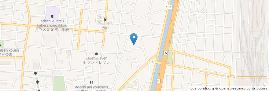 Mapa de ubicacion de 六町神社 en 日本, 東京都, 足立区.