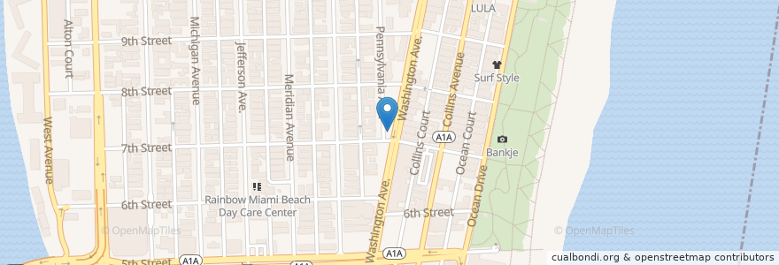 Mapa de ubicacion de Cafe Del Mar en アメリカ合衆国, フロリダ州, マイアミ・デイド郡, マイアミビーチ.