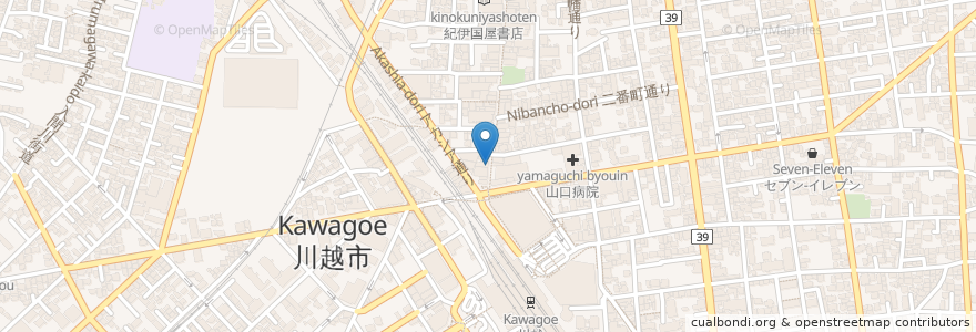 Mapa de ubicacion de 丸亀製麺 en 日本, 埼玉県, 川越市.