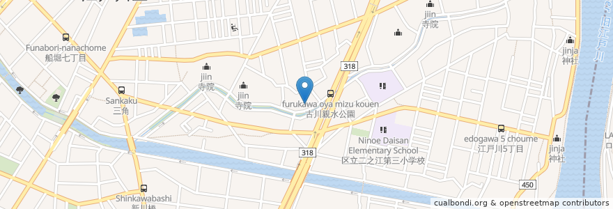 Mapa de ubicacion de 宝来湯 en Jepun, 東京都, 江戸川区.
