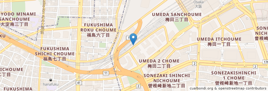 Mapa de ubicacion de クオール薬局 en 日本, 大阪府, 大阪市, 北区.
