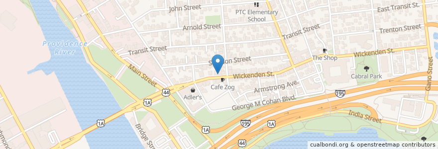 Mapa de ubicacion de Brickway On Wickenden en Estados Unidos Da América, Rhode Island, Providence County, Providence.
