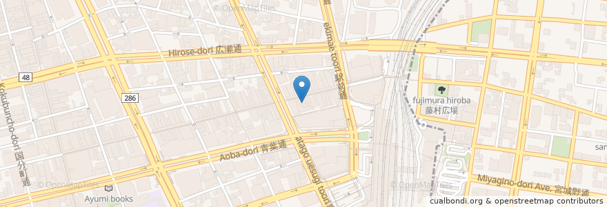 Mapa de ubicacion de 洋麺屋五右衛門 仙台名掛丁店 en Japan, Präfektur Miyagi, 仙台市, 青葉区.