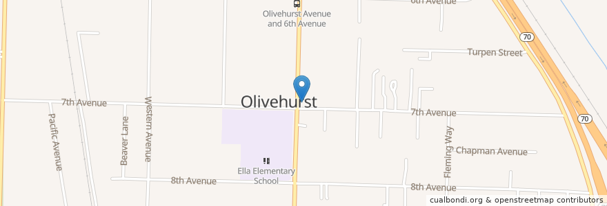 Mapa de ubicacion de Oliverhurst Mini Mart en 美利坚合众国/美利堅合眾國, 加利福尼亚州/加利福尼亞州, Yuba County.