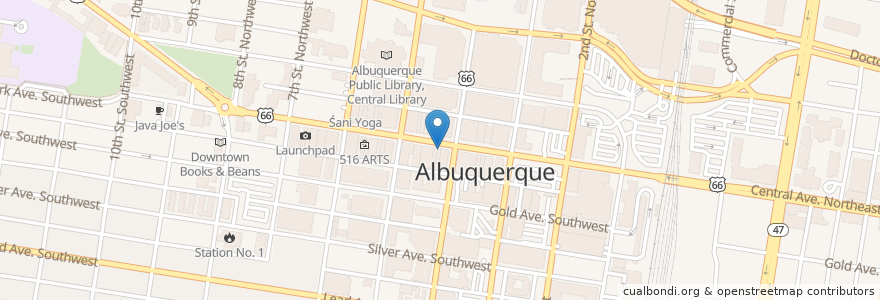 Mapa de ubicacion de Downtown Distillery en États-Unis D'Amérique, Nouveau-Mexique, Bernalillo County, Albuquerque.
