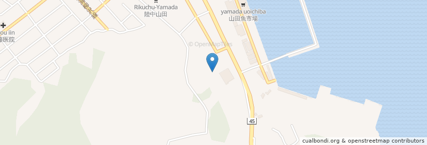 Mapa de ubicacion de 水天宮 en 日本, 岩手県, 下閉伊郡, 山田町.