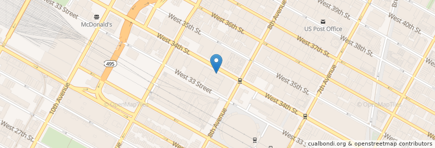 Mapa de ubicacion de AMC Lowes 34th St 14 en アメリカ合衆国, ニューヨーク州, New York, New York County, Manhattan, Manhattan Community Board 4.