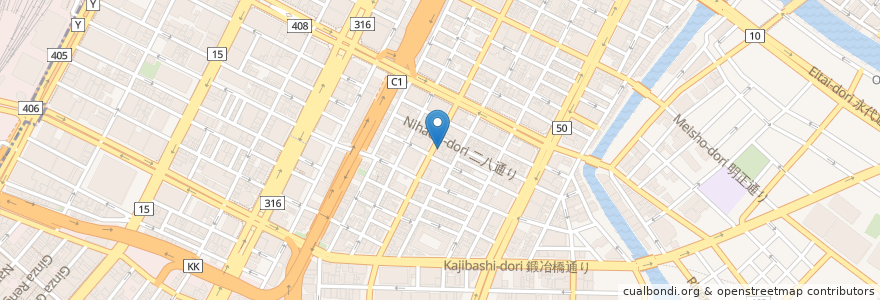 Mapa de ubicacion de 四川食洞 en Japonya, 東京都, 中央区.