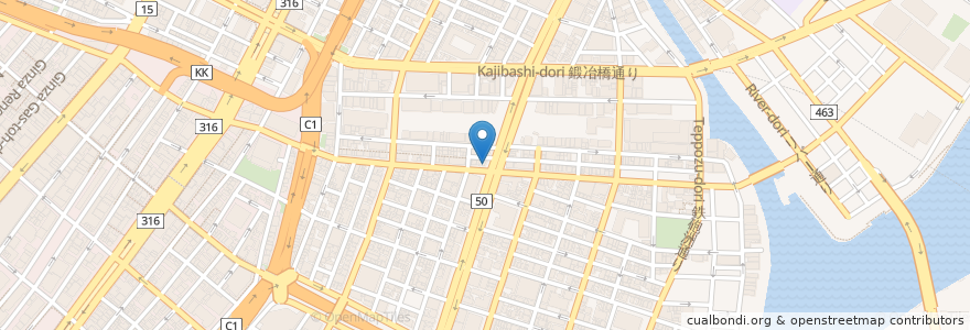 Mapa de ubicacion de 阪神薬局 en 일본, 도쿄도, 中央区.