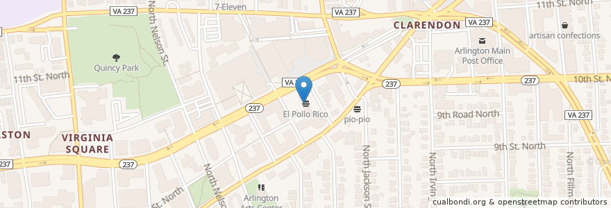 Mapa de ubicacion de El Pollo Rico en 美利坚合众国/美利堅合眾國, 弗吉尼亚州 / 維吉尼亞州 / 維珍尼亞州, Arlington County, Arlington.
