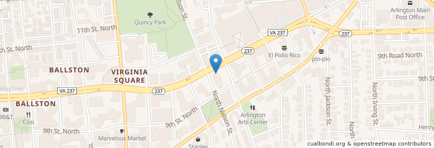Mapa de ubicacion de Starbucks en Amerika Birleşik Devletleri, Virjinya, Arlington County, Arlington.