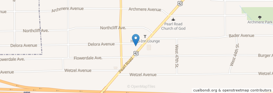 Mapa de ubicacion de Soul Dreamz Cafe en 미국, 오하이오 주, Cuyahoga County, Cleveland.