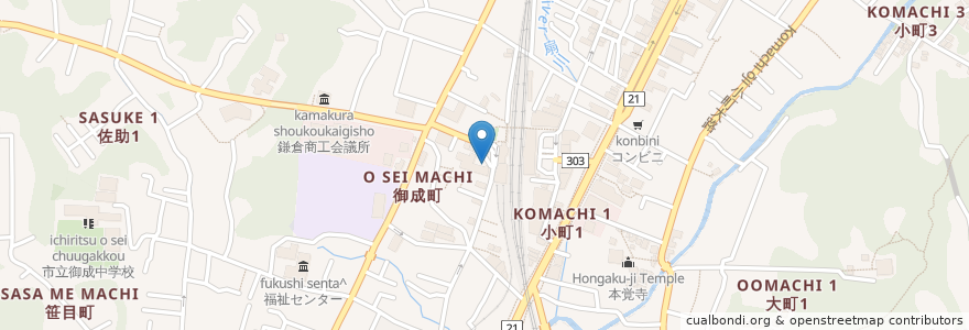 Mapa de ubicacion de 珈琲 ヲガタ en ژاپن, 神奈川県, 鎌倉市.