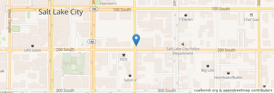 Mapa de ubicacion de 200S 200E Station en 美利坚合众国/美利堅合眾國, 犹他州 / 猶他州, Salt Lake County, Salt Lake City.
