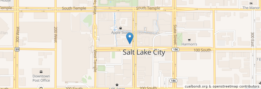 Mapa de ubicacion de Starbucks en Verenigde Staten, Utah, Salt Lake County, Salt Lake City.