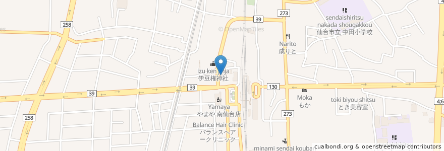 Mapa de ubicacion de 駅前屋台や がばい商店 en Japão, 宮城県, 仙台市, 太白区.