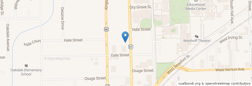 Mapa de ubicacion de St. John Paul II Catholic Newman Center en アメリカ合衆国, イリノイ州, Mclean County, Normal.