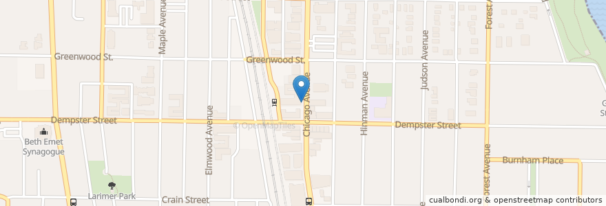 Mapa de ubicacion de Chicago Ave & Dempster St en Estados Unidos De América, Illinois, Evanston.