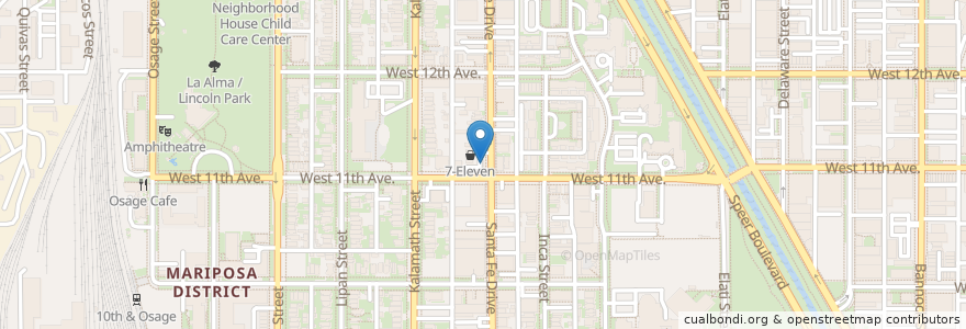 Mapa de ubicacion de 7-Eleven en Amerika Syarikat, Colorado, Denver County, Denver.