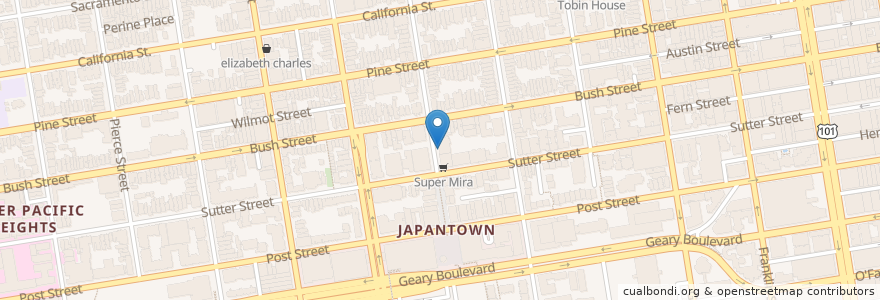 Mapa de ubicacion de Jitlada Thai Cuisine en 美利坚合众国/美利堅合眾國, 加利福尼亚州/加利福尼亞州, 旧金山市县/三藩市市縣/舊金山市郡, 旧金山.