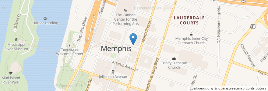Mapa de ubicacion de Explore Bike Share en Соединённые Штаты Америки, Теннесси, Shelby County, Memphis.