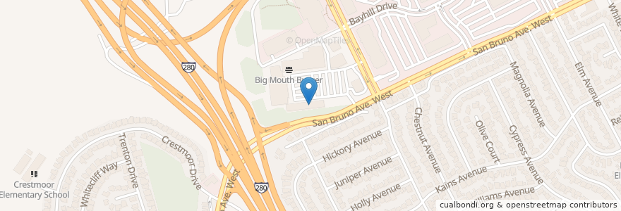 Mapa de ubicacion de Sunny Sushi en 美利坚合众国/美利堅合眾國, 加利福尼亚州/加利福尼亞州, 圣马刁县, San Bruno.