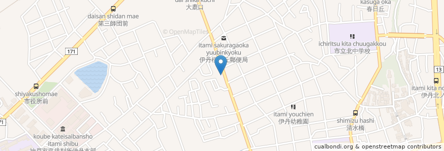 Mapa de ubicacion de まこと歯科医院 en اليابان, 兵庫県, 伊丹市.