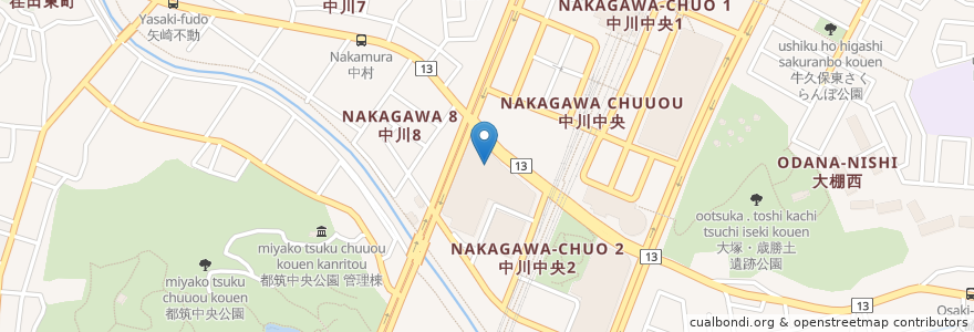 Mapa de ubicacion de 港北天然温泉;ゆったりCOCo en اليابان, كاناغاوا, 横浜市, 都筑区.