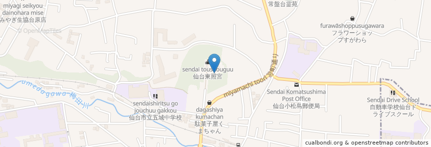 Mapa de ubicacion de 仙台東照宮 神輿堂 en ژاپن, 宮城県, 仙台市, 青葉区.