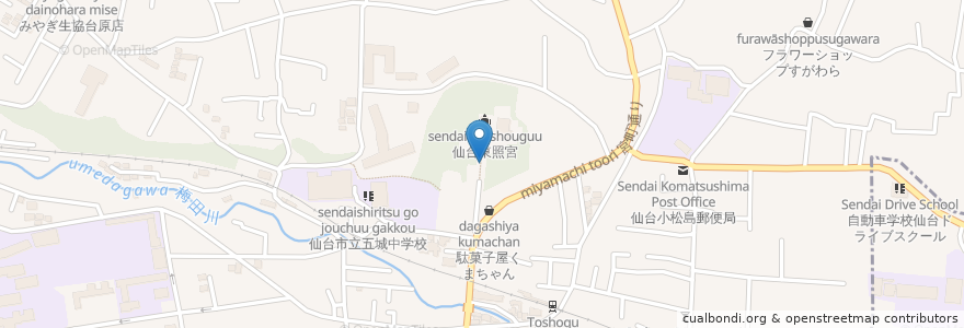 Mapa de ubicacion de 石灯篭 en Japón, Prefectura De Miyagi, 仙台市, 青葉区.