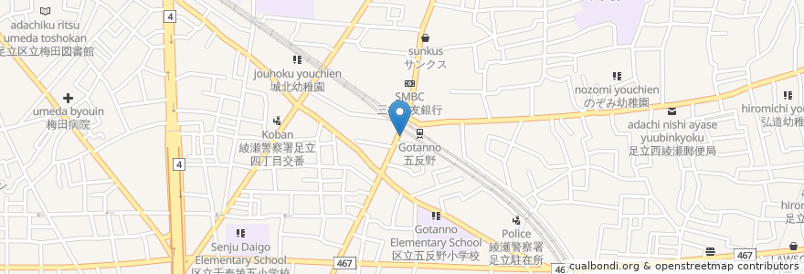 Mapa de ubicacion de 日高屋 en Japon, Tokyo, 足立区.