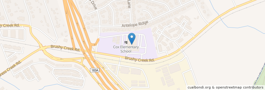 Mapa de ubicacion de Cox Elementary en Stati Uniti D'America, Texas, Cedar Park, Williamson County.