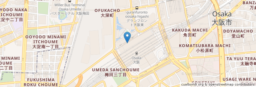 Mapa de ubicacion de 博多もつ鍋 おおやま en 日本, 大阪府, 大阪市, 北区.
