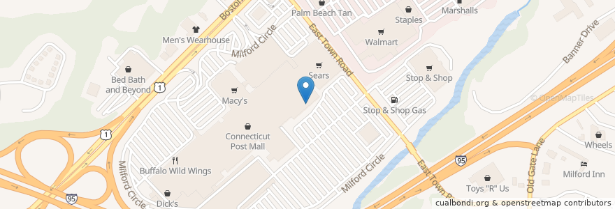 Mapa de ubicacion de Dave & Buster's en Amerika Syarikat, Connecticut, New Haven County, Milford.