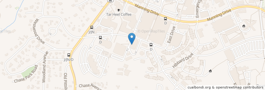 Mapa de ubicacion de The Kind Cafe en Estados Unidos De América, Carolina Del Norte, Orange County, Chapel Hill.