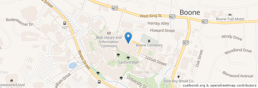 Mapa de ubicacion de Crossroads Cafe en United States, North Carolina, Watauga County, Boone.