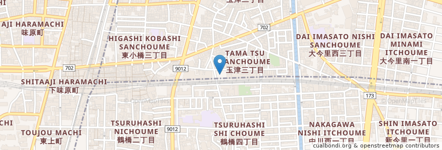 Mapa de ubicacion de 延羽の湯鶴橋店（Ｐ無） en اليابان, أوساكا, أوساكا, 東成区.