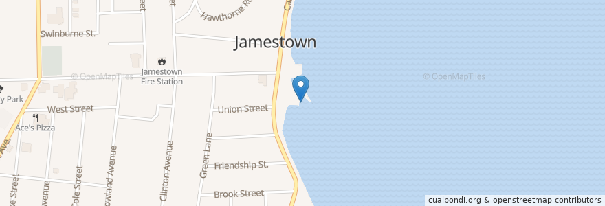 Mapa de ubicacion de Jamestown Village Ferry Terminal en Amerika Syarikat, Pulau Rhode, Newport County.