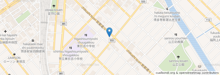 Mapa de ubicacion de 横浜幸銀信用組合 en Japan, Fukuoka Prefecture, Fukuoka, Hakata Ward.