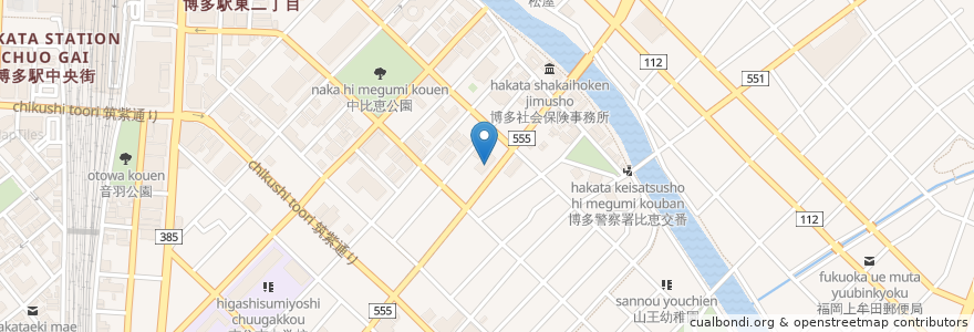 Mapa de ubicacion de 大分銀行 en Japan, Präfektur Fukuoka, 福岡市, 博多区.