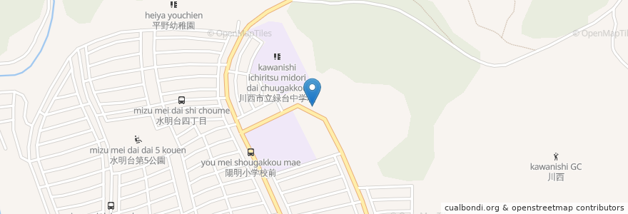 Mapa de ubicacion de ひらの湯 en 日本, 兵库县/兵庫縣, 川西市.