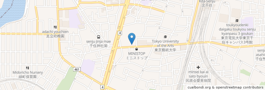 Mapa de ubicacion de 日の出屋 en Jepun, 東京都, 足立区.