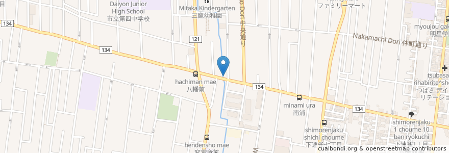 Mapa de ubicacion de 三鷹下連雀四郵便局 en Japan, 東京都, 三鷹市.