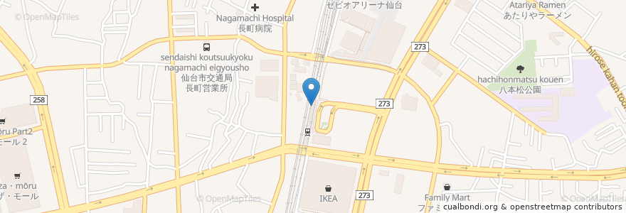 Mapa de ubicacion de 牛たん炭焼 利久 tekuteながまち店 en Japón, Prefectura De Miyagi, 仙台市, 太白区.