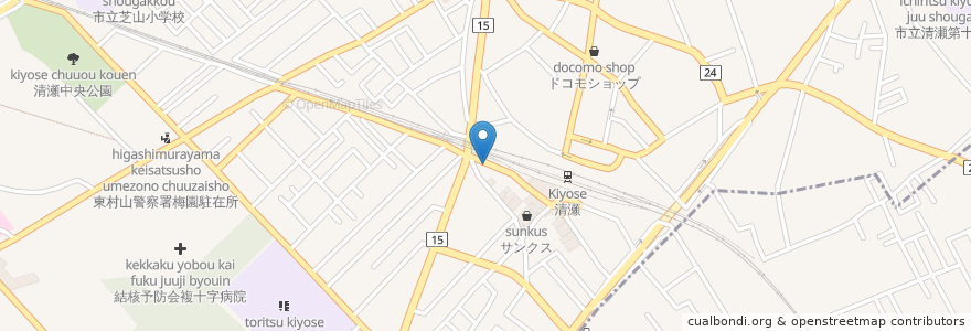 Mapa de ubicacion de やきとりにしだ場 清瀬店 en اليابان, 東京都, 清瀬市.