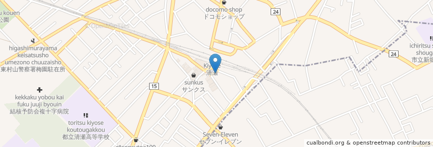 Mapa de ubicacion de 目利きの銀次 清瀬南口駅前店 en اليابان, 東京都, 清瀬市.